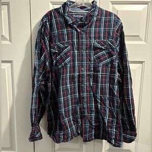 Desert Dunes Men's Plaid Button-Down Shirt - Red, Blue, White
